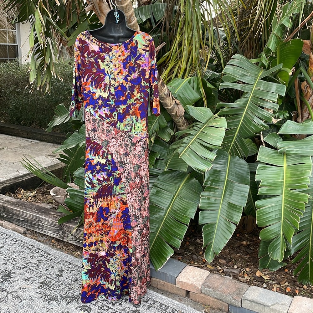 Soft surroundings, dark floral, patchwork knit dr… - image 5